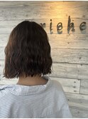 切りっぱなしボブコテ巻き風ウェーブパーマ