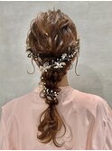 【ローポニーテール】結婚式銀座お団子タイトヘアセットアレンジ