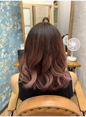 ピンクグラデーションブリーチ有り