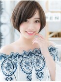 斜めバング前下がり黒髪アッシュショートボブc6越谷20代30代40代