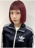 花田/ミニボブブリーチピンクワインレッド下北沢ぱっつん前髪