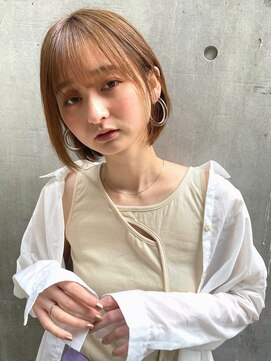 アリーズ シブヤ(ALLYS shibuya) 大人ボブ  ミストバング 暖色系カラー ぶつ切りボブ 前髪