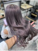 7044艶髪ラベンダーパープルカシスレッドオン眉レイヤーロング