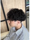 刈り上げツーブロック波巻きスパイラルパーマメンズマッシュ