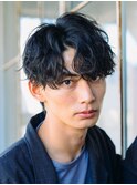 横浜西口シャドウパーマメンズマッシュウルフカット波巻きパーマ