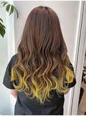 グラデーションカラーイエロー韓国風艶髪髪質改善トリートメント