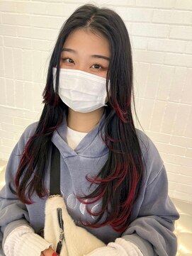 ゲーム 原宿店(GAME) 韓国ヘアレイヤーカットセンターパート裾カラーレッドブリーチ