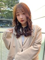 ロンドシェリ 仙台(Lond Cheri)&nbsp;レイヤーカット巻き髪マロンベージュブリーチなし前髪顔まわり