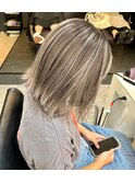 前髪アンブレラカラーこなれミディイメチェンウェーブパーマ