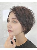 丸みパーマショートボブ