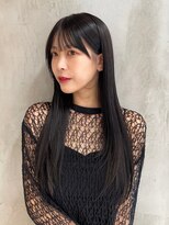 エリマ 調布(elima)&nbsp;顔周りレイヤー黒髪ロングワンカラーブルーブラックカラー