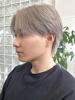 韓国メンズアッシュグレージュカラーシースルーマッシュシルバー