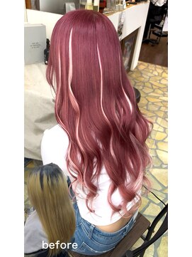 ルアナ 名古屋店(Luana) ブリーチカラーピンク×エクステ長さ出しとハイライト計70枚