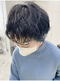 大人かわいい黒髪パーママッシュショートパーマボブ黒髪ショート