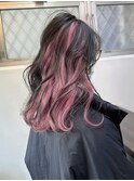 インナーカラーピンク ピンクカラー ケアブリーチ ロングウルフ
