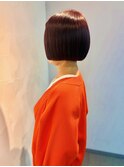ぱつっとボブ/ボルドーカラー