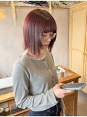 ブリーチなしピンク×外ハネボブ
