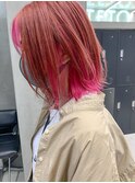 ピンクベージュ、インナーカラー、ツートーンカラー、前下がり