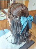 編み込みハーフアップゆる巻き