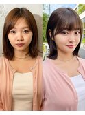 ナチュラル小顔前髪あり後れ毛サイドバング結べるボブくびれヘア