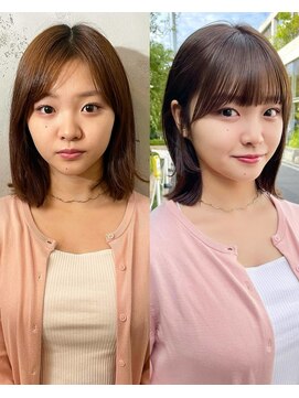 ノラ ヘアーサロン(NORA HAIR SALON) ナチュラル小顔前髪あり後れ毛サイドバング結べるボブくびれヘア