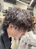 メンズミディアムパーママッシュウルフカット波巻きスパイラル