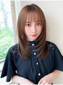小顔シースルーバング前髪顔周りカットミディアムレイヤーロング