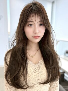 エアー 青山(AIR) セミロングレイヤーカットストレートロングウルフカットベージュ