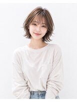ツミカヘアーサロン(TSUMICA hair salon)&nbsp;小顔くびれレイヤーボブシースルーバング×ミルクティーベージュ