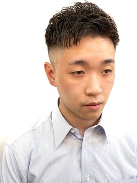 銀座マツナガ 浅草店 アイロンパーマツーブロック/フェードアップバング/メンズ爽やか