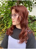 20代30代くせ毛風パーマロングパーマ暖色秋冬カラーオレンジ