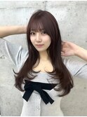 美髪カールピンクブラウン韓国レイヤーロングセミディ顔周り前髪