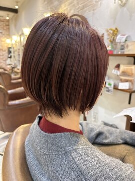 ラベンダーピンク×大人ショートボブ