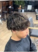 金メッシュ×波巻きパーマ