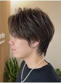 大人男子ナチュラルセンターパートウルフ毛流れカット20代30代