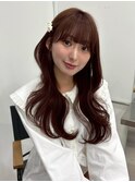 ミディガーリーヘア×ピンクブラウン