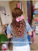 【カジュアルアレンジ】仙台 エクステ 編み込み 巻き髪アレンジ