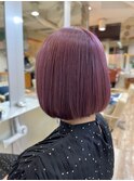 大人ボブ内巻き前髪ありピンクブラウンケアブリーチあり30代40代