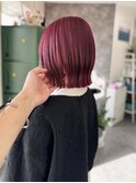 ピンクバイオレット×切りっぱなしボブ