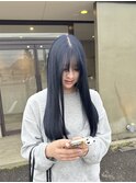 暗髪ブルーブラック透明感ブルーグレーブリーチカラー