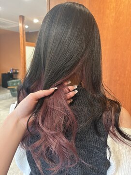 ウル 久留米(URU) ロング/インナーカラー/ブリーチ/オレンジピンク