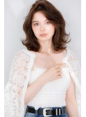 ミディアム レトロスタイル グレージュカラー 斜めバング