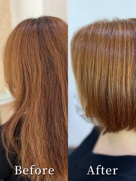 アークスヘアー オレンジべージュ髪質改善カラーナチュラルボブ透明感小顔