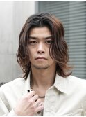 メンズミディアムパーマメンズボブウルフカットシャドウパーマ
