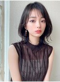 ミニウルフ前髪パーマ韓国くびれミディアムチェリーブラウン