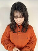【三ツ井純】前髪パーマ くせ毛風パーマ ミディアムレイヤー