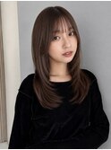 ミディアムレイヤー/顔まわり/内巻きワンカール