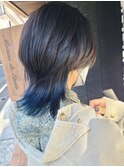 ボブウルフ/インナーカラー/ブルー/イメチェン/モード/黒髪