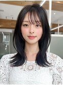 暗髪も出せるこなれ感！フェイスレイヤー×ナチュラルセミロング