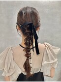 【ローポニーテール】結婚式銀座お団子カチモリタイトヘアセット
